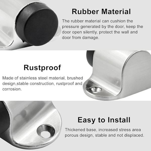 1,06 tum / 27 mm kraftig golv dörrstopp, golvmonterad dörrstopp med tyst gummibumper, rostfritt stål silverborstad finish - 2-pack Silver*2