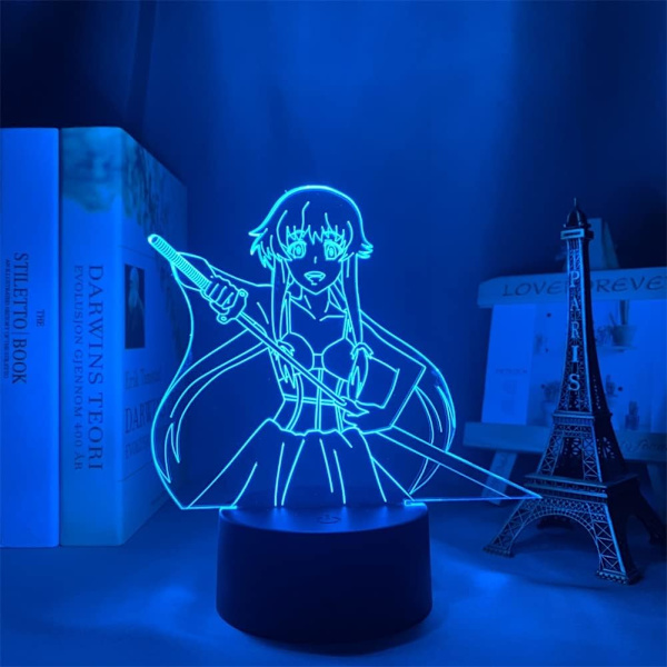 3D Lampe Anime Future Diary Yuno Gasai Figur Nattelys Berøring/Fjernkontroll 16 Fargeendringer LED Illusionslys Soveromsdekor Manga USB Bordlampe
