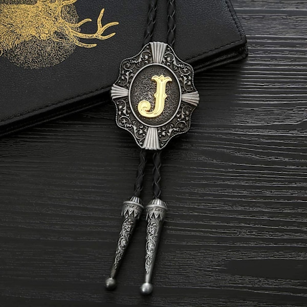Bolo Tie til mænd - Vintage Initial Letter ABCDMJR til Z Western Cowboy Kostume Bryllup Bolo Ties