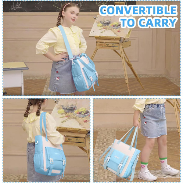 Rygsæk til piger, 3-delt sæt med rygsæk til piger med tyverisikker baglomme, vandafvisende tote-taske med penalhus til folkeskolen 3pcs Set-light Blue S