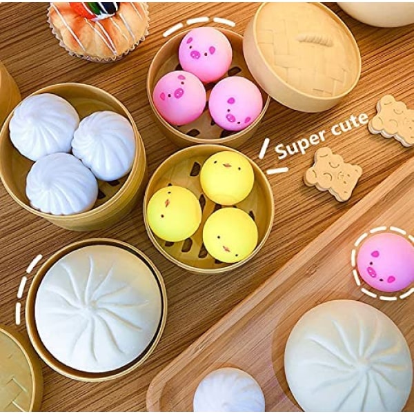 Udpak Steamed Stuffed Bun Squeeze Toy, Sensoriske Legetøj, Kunstig Rebound Bun Toy med en Mini Steamer, Langsomt Stigende Simulering Dekompression Legetøj, til Børn