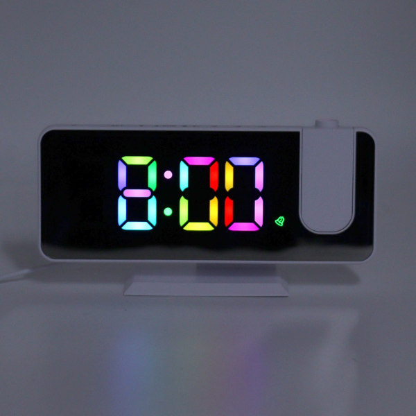 Digital spegelklocka med stor display RGB färgglad gradient projektionsväckarklocka för hem sovrum vit