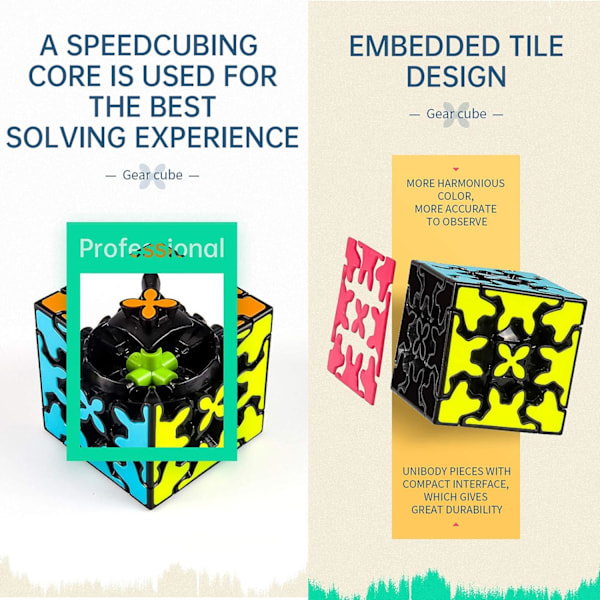 Gear Cube 3x3 - Kolmiulotteinen hammaspyörästruktuuri, upotettu laattadesign, Magic Cube 3x3x3 palapelilelut, sopii aivojen kehitykseen ja palapeleihin