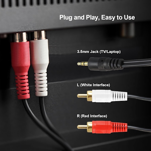 3,5 mm til 2 RCA-adapter Aux-lydkabelledning 3,5 mm stereostik til 2RCA-stikforbindelse til højttalere, computere, MP3-afspillere osv. (5 m)