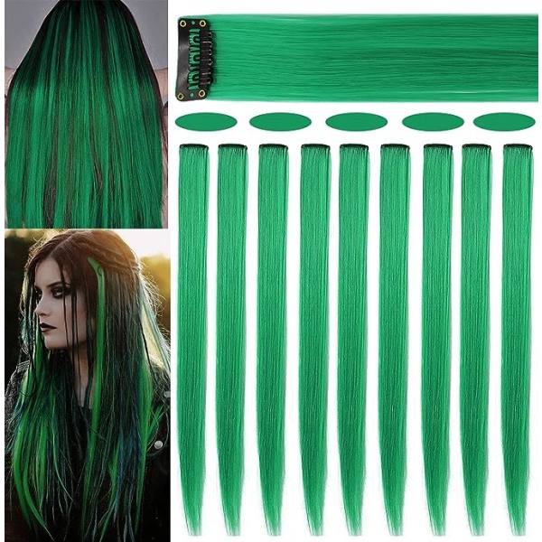 9st 21" färgad klämma i hårförlängningar Gröna hårförlängningar för barn Flickor Clip i gröna hårklämmor hårförlängningar för barn Festhöjdpunkter (Gree