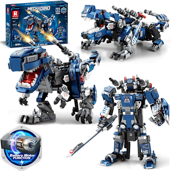 Dinosaur Mech Byggesett for Gutter 8-12 År, Motorisert 3 i 1 Mech Rex Dinosaur Byggesett Leker (940 Brikker)