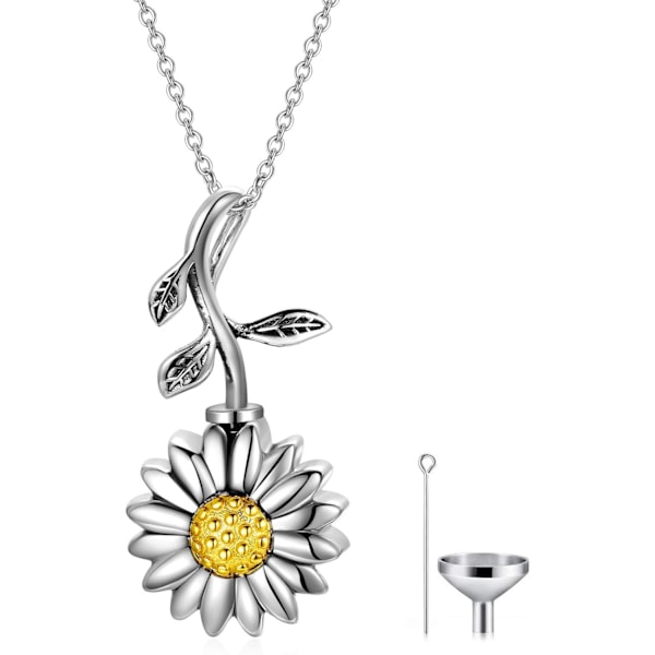 Sunflower Flowers Openable Pet Urn Pendant Necklace Necklace Clavicle Chain, Necklace Souvenir Cremation Hair Memorial Jewelry