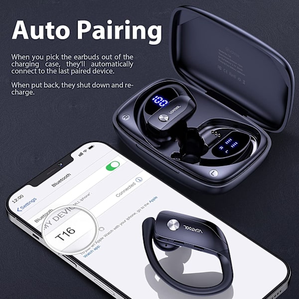 Trådlösa öronsnäckor Bluetooth-hörlurar Sport-hörlurar med Over-Ear-snäckor med öronsnäckor Inbyggd mikrofon Headset för träning Svart