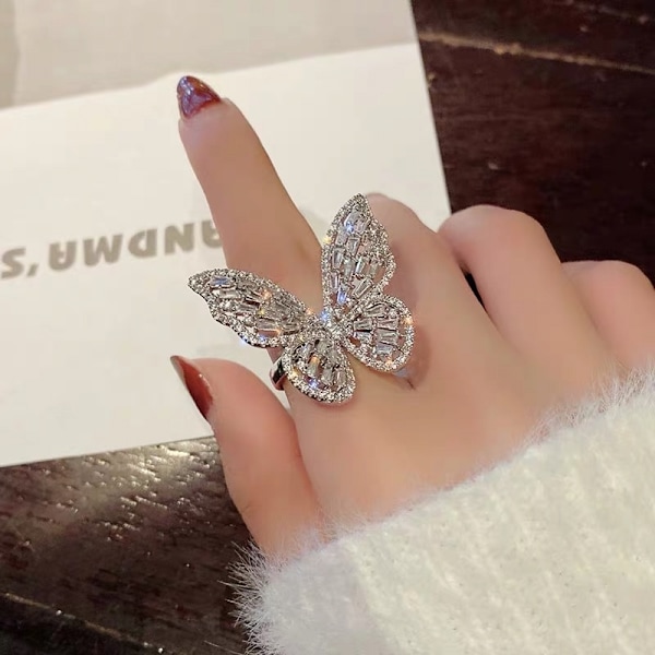 Kubisk Zirkonia Fjäril Index Finger Ring Bling Kristall Ring Halvöppen Justerbar Fin Rosett Knuckle Ring Bröllop