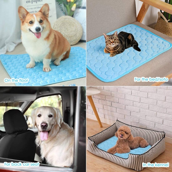 Selvkølende hundemåtte, vaskbar kølemåtte til kæledyr, tæppe, soveplads, hundekurv, kølemåtte i is-silke, ikke-giftig, åndbar soveseng, strand til store hunde