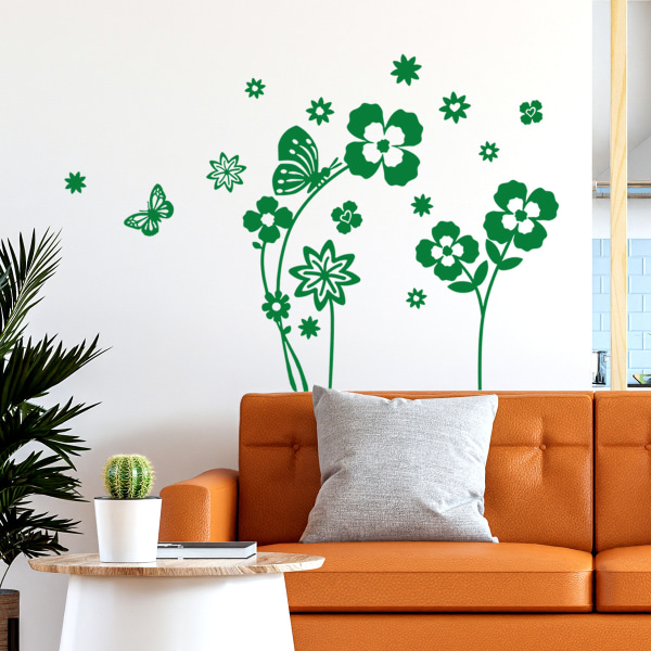 Grön växt väggdekor blomma fjäril väggdekor DIY väggmålning konst dekoration för vardagsrum sovrum kök.