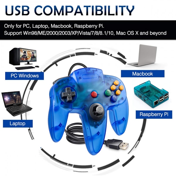 N64-kontroller, klassisk retro kablet N64 64-bit gamepad joystick for Ultra 64 videospillkonsoll N64-system GC-plugg (gull)