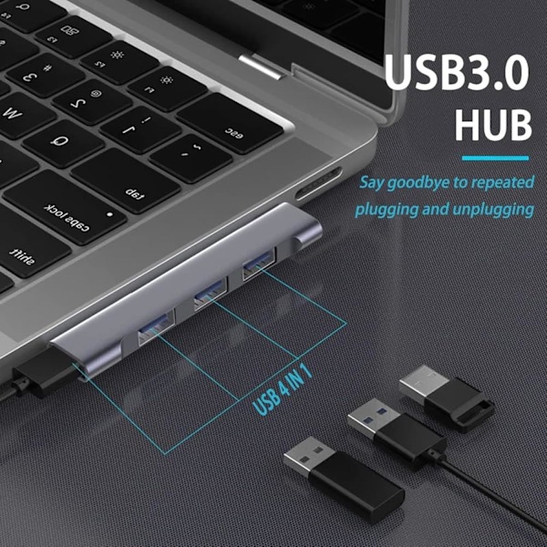 USB Hub 4 porte - Multi USB port ekspander - Bærbar data USB splitter - USB forlængeradapter til bærbar computer