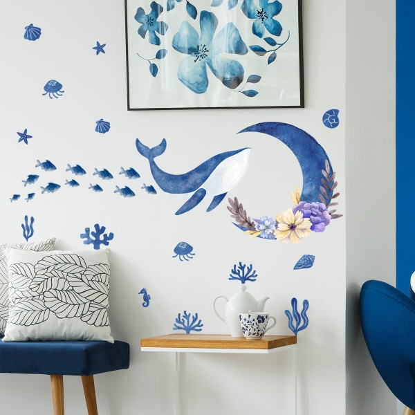 maailman vedenalainen sininen valas tähtitaivas valas seinätarra kodin sisustus olohuone lasten makuuhuoneen sisustus taustakuva meri eläimet tarroja