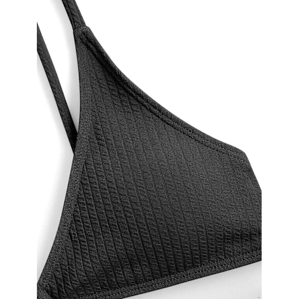 WJSM Dame Ribbet O-Ring String Bikini Badetøj Cheeky Thong Badetøj To Dele Badetøj 338-black M