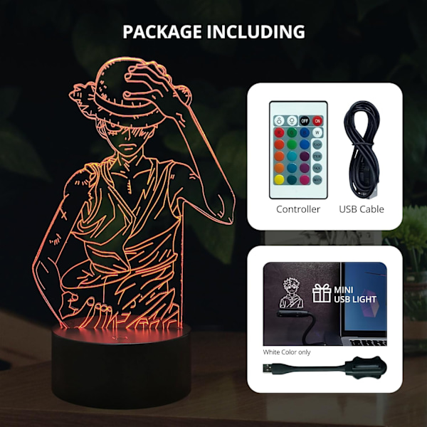 3D Illusionslampe med Anime-motiv, 7 fargeendrende 3D Illusionslampe med Anime-motiv, Animefigur 3D-lys Anime for akryl LED-lampe Anime LED-lys for barn