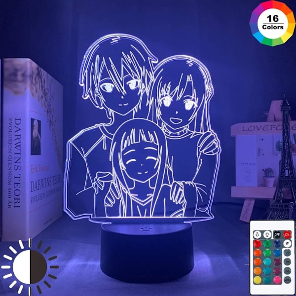 Animelampa Nattlampa Illusion Ljus Kazuto Kirigaya Asuna Yuuki Sword Art Online Lampa 3D för Barnrum LED Dekoration Belysning Barn Julgåva Säng