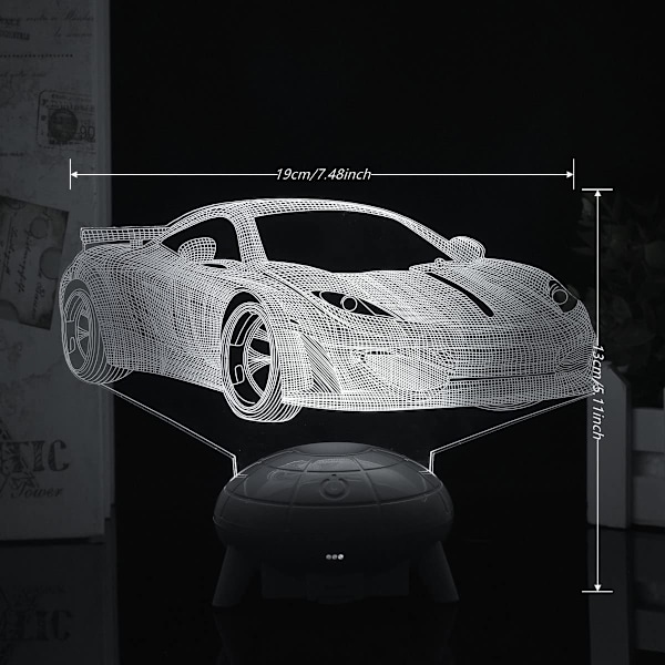 3D Optisk Illusion Bil Nattlampa, 3D Billampa 16 Färgvariationer, Smart Touch-knapp USB och Batteridrift, Fantastisk Kreativ Konstruerad Design