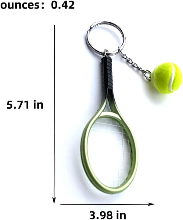 Värillinen minitennismaila pallolla avaimenperä Green