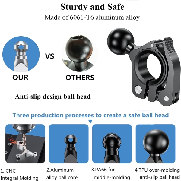 Aluminiumlegering 1'' kulledsfäste för styren 0,5'' till 1,26'' i diameter, verktygsfri installation kulledsfäste för styre kompatibelt med RAM-fästen 1 tum