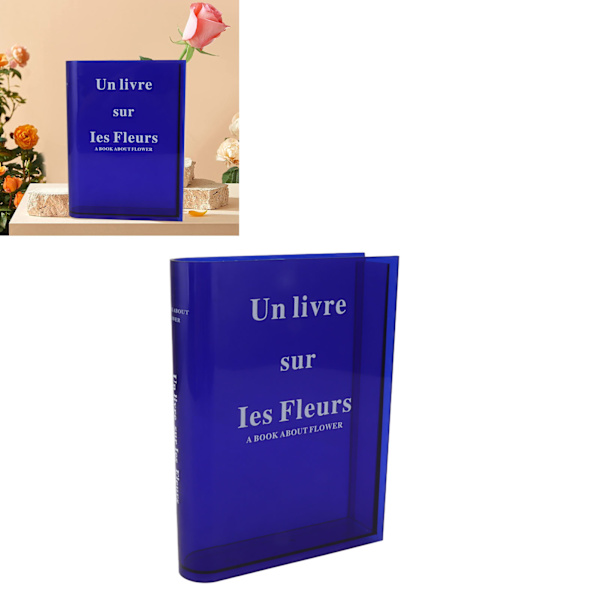 Bog Vase til Blomster Akryl Dekorativ Transparent Klar Bog Form Blomster Vase til Hjem Stue Kontor Blå
