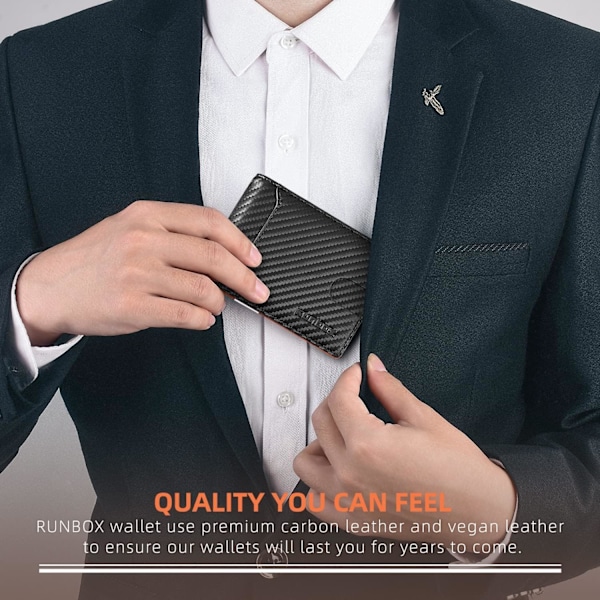Slanke tegnebøger til mænd - Læder pengeklips til mænd - RFID-blokerende frontlomme Bifold-tegnebog - Minimalistisk kreditkortholder med gaveæske Carbon Black&Orange