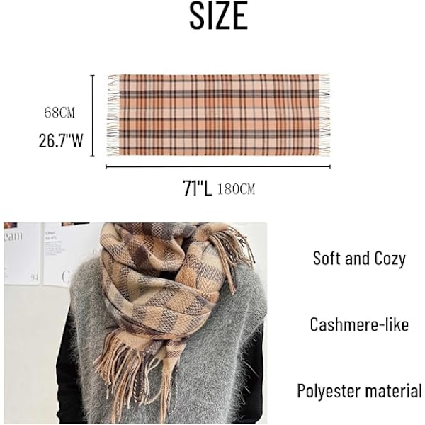 Sjal för Kvinnor Vinter Höst Cashmere-Känsla Flerfärgad Rutiga Sjal Mode Långa Sjal Kollade Halsdukar Mjuk Varm