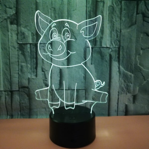 Qinwei Sarjakuva Pig Night Light 3D Illusion Lamp Touch 7 Väriä Vaihteleva Sängyn Huoneen Sisustus Tyttö Lapset Syntymäpäivälahjat Lelut Siat Lahjat