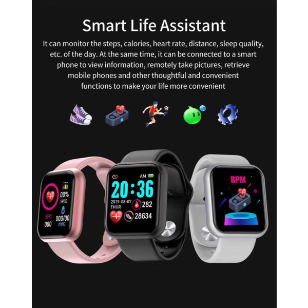 Y68 Smart Armbånd D20 Pulsmåler Smart Armbånd Blodtryk Sports Bluetooth Ur Gave Elektronik Pink