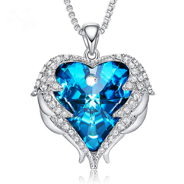 Ocean Heart Necklace Female Angel Wings Crystal Clavicle Necklace -----Blue