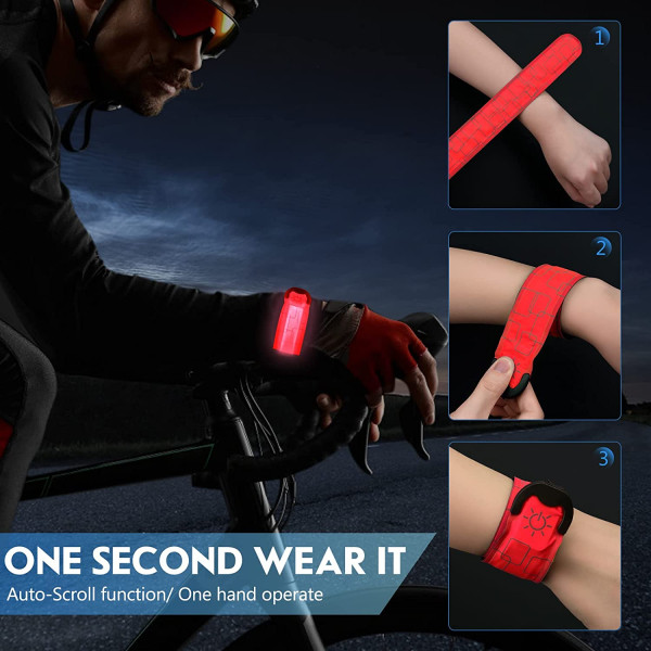 Uppgradera LED-armband för löpning (2-pack), USB uppladdningsbara reflekterande armband, High Visibility Light Up Band för löpare (röd)