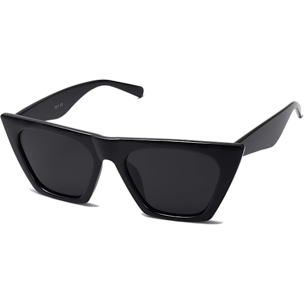 Överdimensionerade fyrkantiga Cateye polariserade solglasögon för kvinnor och män All Black