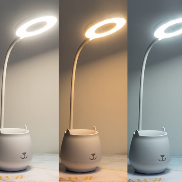 LED-skrivbordslampa för barn, dimbar ögonvårdstudieboklampa med pennhållare pennkopp, nattlampa, USB-laddningsport