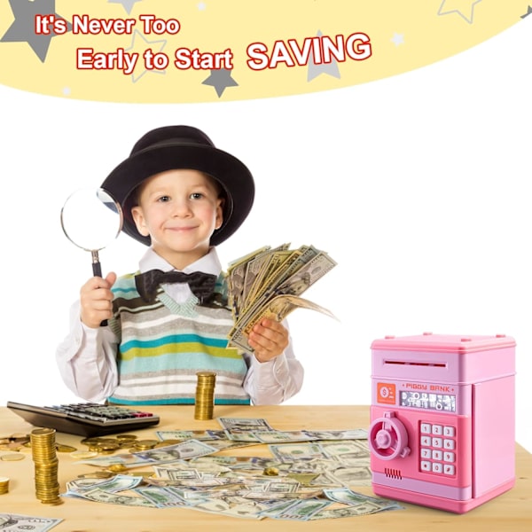 Spargris for Jenter, LittleStar Kids Baby Ekte Penger Safe Sparboks Elektronisk Mini ATM Mynter Banker Passordkode Lås Etui