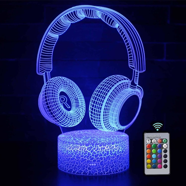 Hovedetelefon 3D Illusion Lampe, Kunstnerisk Atmosfærisk Lys, LED Børnenatlys Bordlampe 16 Farveskift Dekorationslampe, Perfekte Gaver