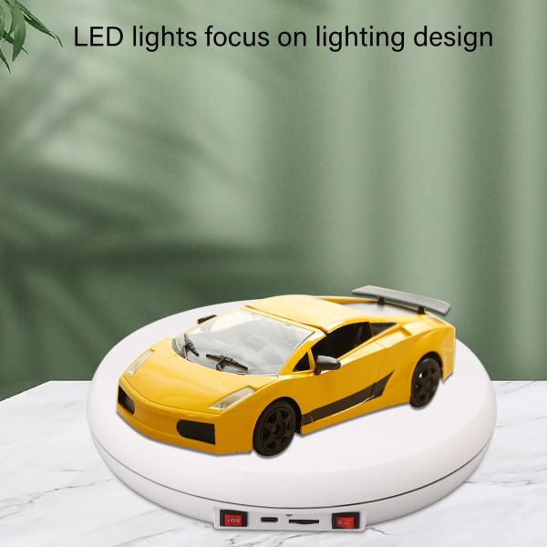 Sähköinen pyörivä näyttöalusta LED-valolla 25 cm Äänetön 20 kg:n kantavuus Kääntöpöytä Näyttöteline Koruille Valkoinen