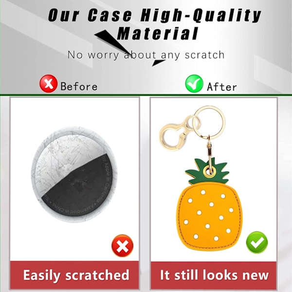 Læder nøgleringholder etui kompatibel med Apple AirTag, sød beskyttende Air Tag cover med nøglering, anti-scratch finder GPS tracker etui til Another Pineapple