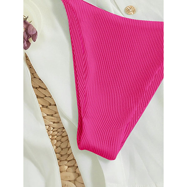 WJSM Kvinners Halterneck Tie Side Triangle Bikini Set Høy Snit 2 Delers Bikini Badetøy Hot Pink Solid L