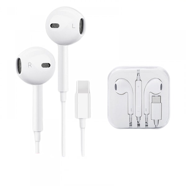 2-pack USB C-hörlurar, USB typ-C-hörlurar, trådbundna mikrofon- och fjärrkontrollhörlurar, vita
