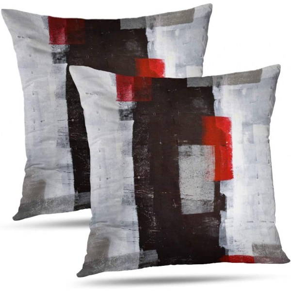 Wekity punainen ja harmaa abstrakti taide cover, moderni musta valkoinen seinä koristeellinen cover Tyynynpäällinen makuuhuoneen sohvalle olohuone 18 x 18 tuumaa