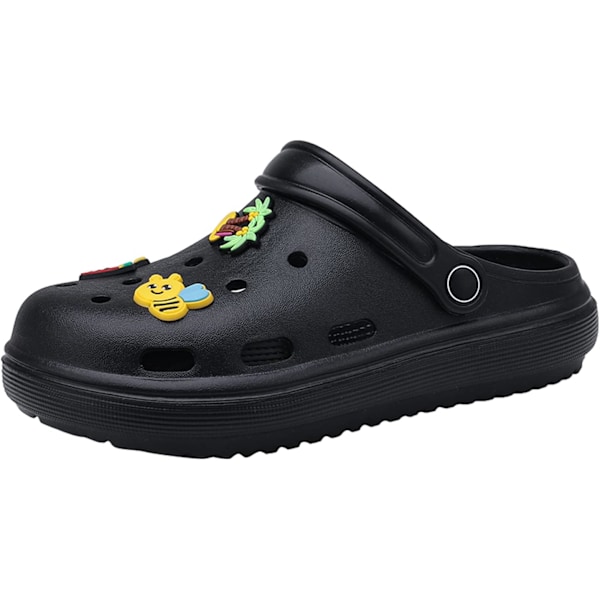 Dam trädgårdsskor sommar lätta träskor sandaler halkfria slides duschtofflor inomhus utomhus Black 9.75inch 6