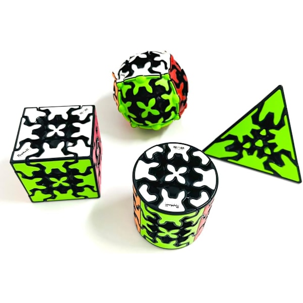 Gear Magic Cube Set, Gear Speed Cube-paket med 3x3x3 Gear Cube Gear Pyraminx Cylindrisk Gear Cube och Gear Ball Cube Pussel Leksaker 4 st