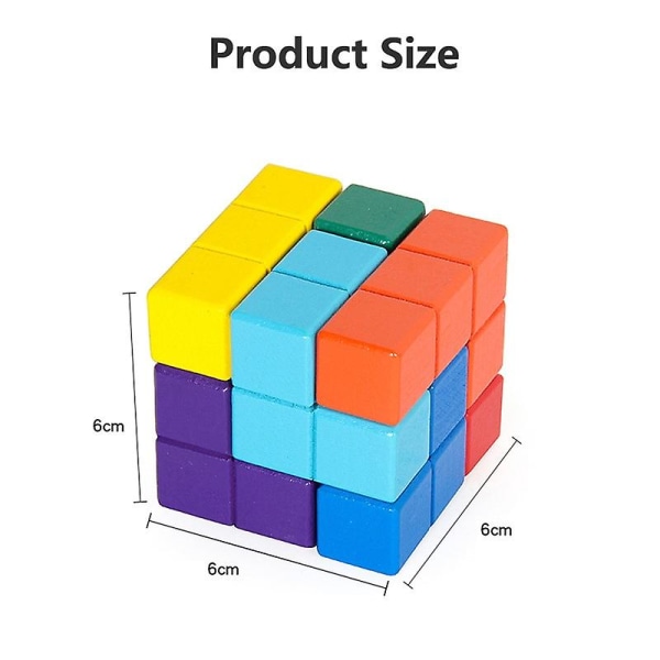 Barnleksak Tetris cube toy trä 3d färgpusselspel