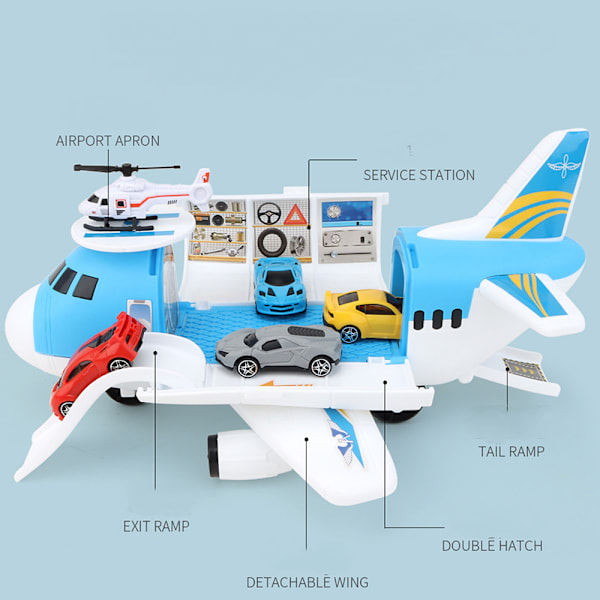 Oppbevaringsfly, luftfart gutt kjøretøymodell, treghetsbil, transportflysett, barnas leketøy, ett oppbevaringsfly + 4 biler + 1 fly