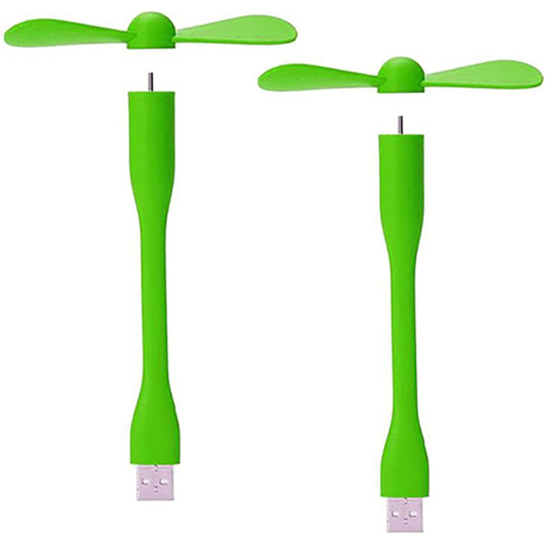 USB Fleksibel Vifte, Mini Bærbar Kjølevifte USB-drevet for Powerbank Bærbar PC AC-lader - 2-pakning (Grønn) Green