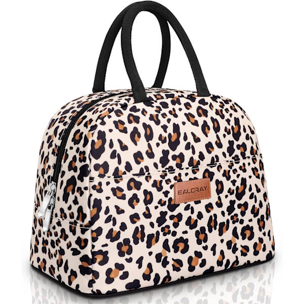 Lunchväska för kvinnor och män, isolerad lunchlåda för vuxna, återanvändbar lunchväska för arbete, picknick eller resor Beige with leopard L