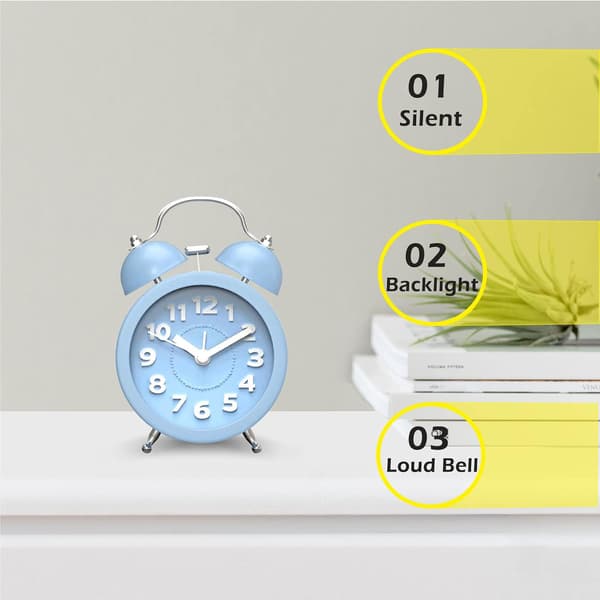 Hög ljudande väckarklocka för sovrum med tunga sovare, analog väckarklocka, liten väckarklocka, retrodesign för barn, batteridrift, 3 tum, blå blue