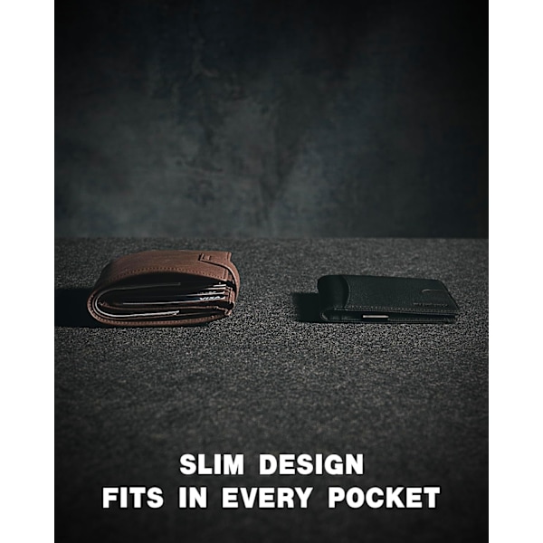 Smal plånbok med penselklämma för män RFID-blockering 11 kortfack Minimalistisk liten läderplånbok för män Framficka Plånbok Presentförpackning HERM NEW-Palm Lines Black