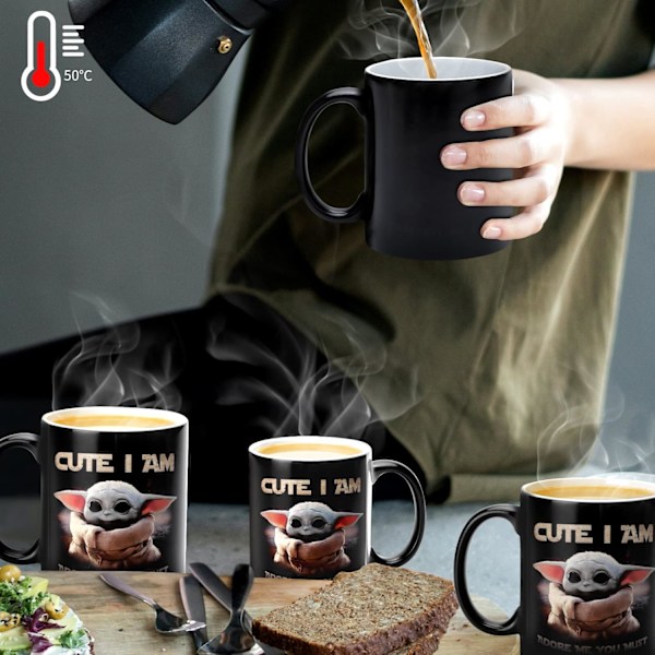 Värmeförändrande mugg, WmanCok 11 oz magisk keramisk kopp för kaffe te mjölk, YoDa Baby-bild visas när varm vätska tillsätts