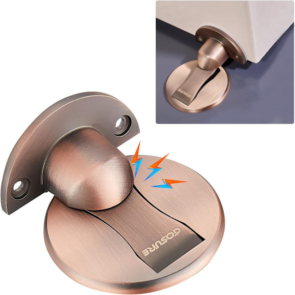 Gulvmontert magnetdørstopper - Usynlig magnetisk dørstopper, magneter dørstopper veggstøtte hold åpen dørstopper, med 3M lim uten boring, for H Retro red copper